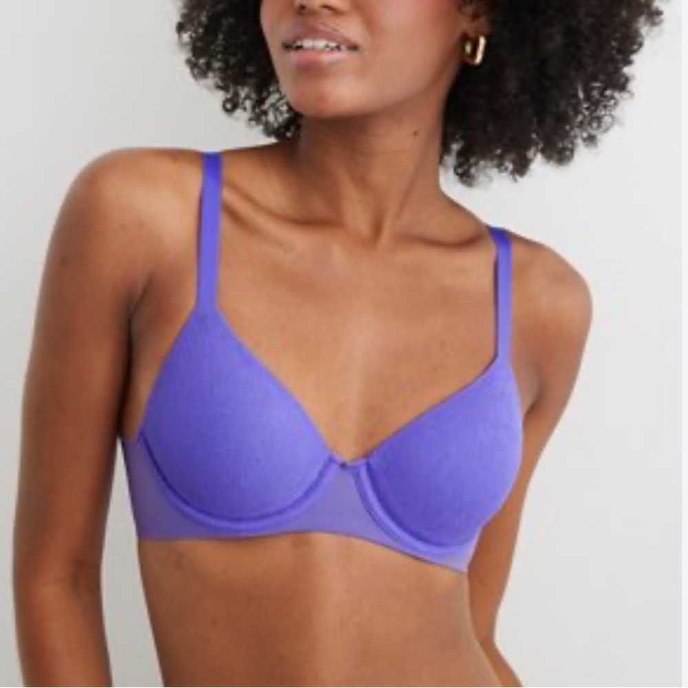 SMOOTHEZ Aerie. Balconette sheer Lightly Lined Bra purple.